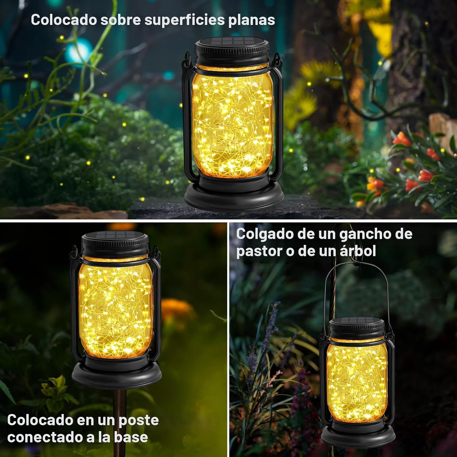 FAROL SOLAR COLGANTE MASON JAR CON 30 LEDS, JUEGO DE 4 UNIDADES - 5