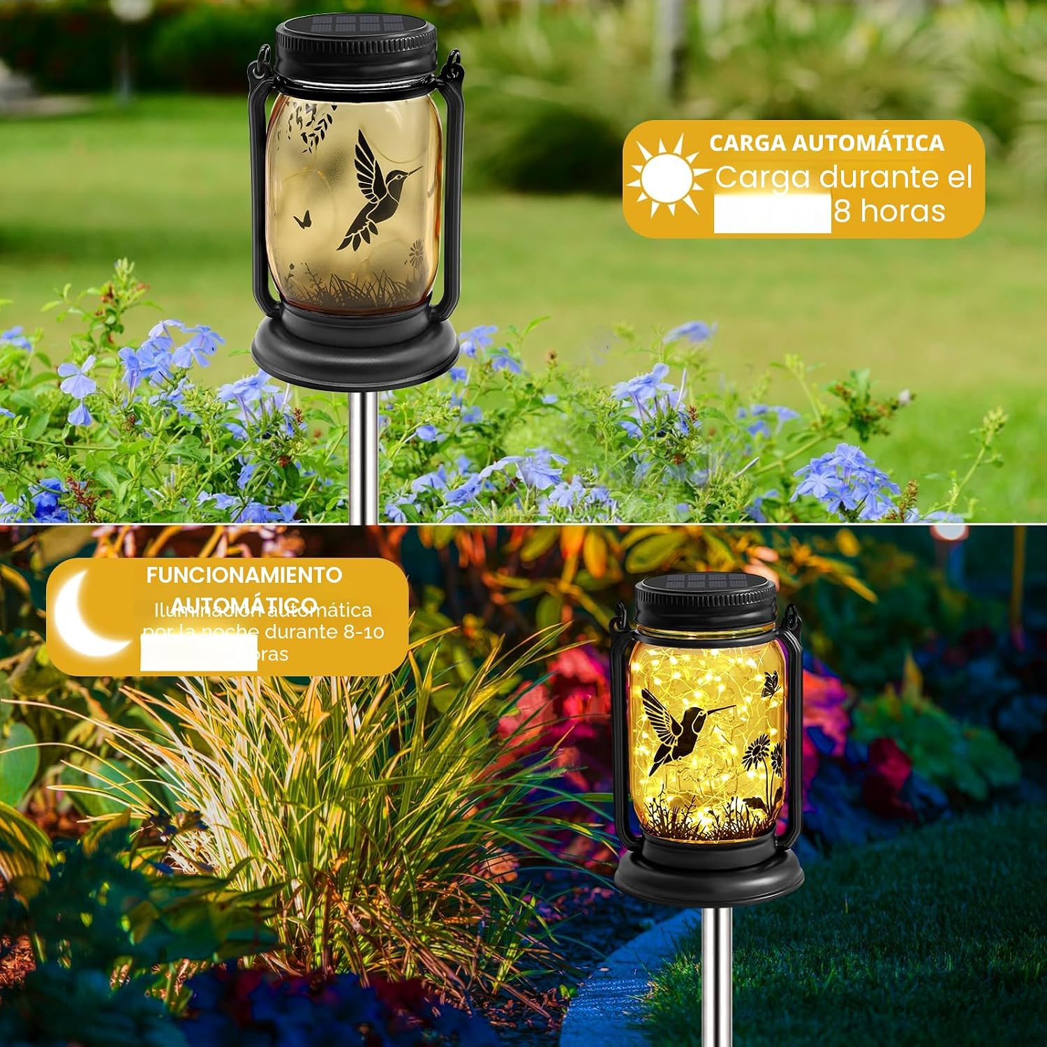 FAROL SOLAR EXTERIOR YJFWAL COLIBRÍ CON LUZ LED BLANCA CÁLIDA, PAQUETE DE 2 - 2