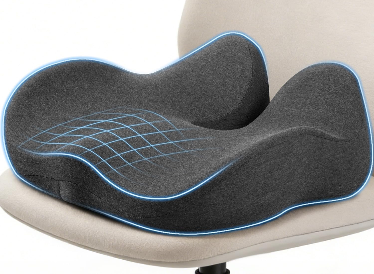 COJÍN DE ESPUMA VISCOELÁSTICA PARA SILLA DE OFICINA CON ALIVIO DE PRESIÓN EN CÓCCIX TAMAÑO GRANDE - 1