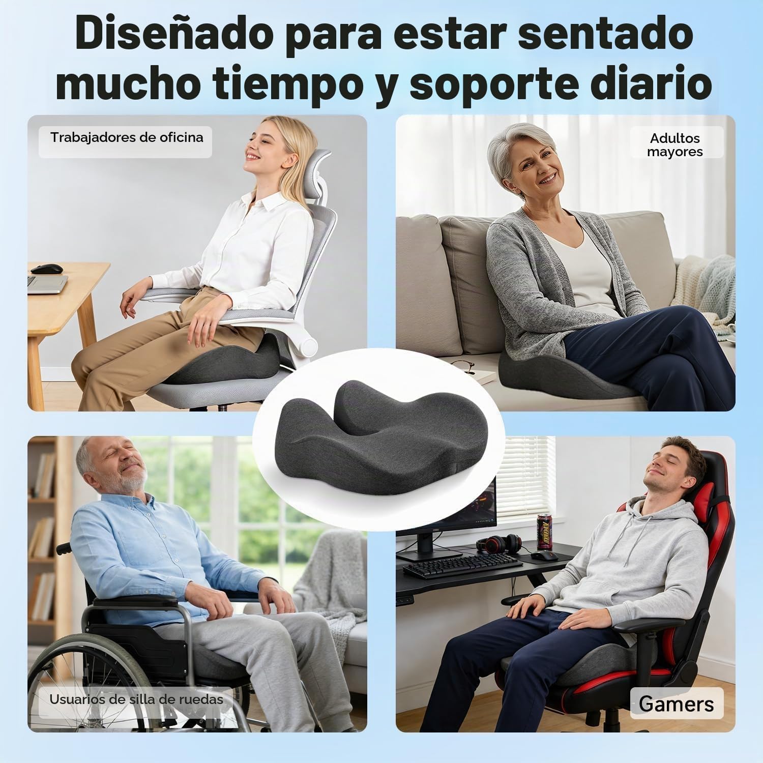 COJÍN DE ESPUMA VISCOELÁSTICA PARA SILLA DE OFICINA CON ALIVIO DE PRESIÓN EN CÓCCIX TAMAÑO GRANDE - 2