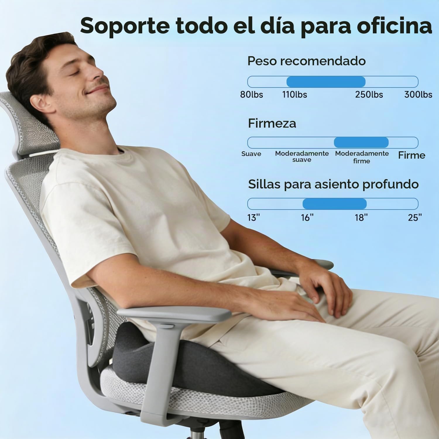COJÍN DE ESPUMA VISCOELÁSTICA PARA SILLA DE OFICINA CON ALIVIO DE PRESIÓN EN CÓCCIX TAMAÑO GRANDE - 4