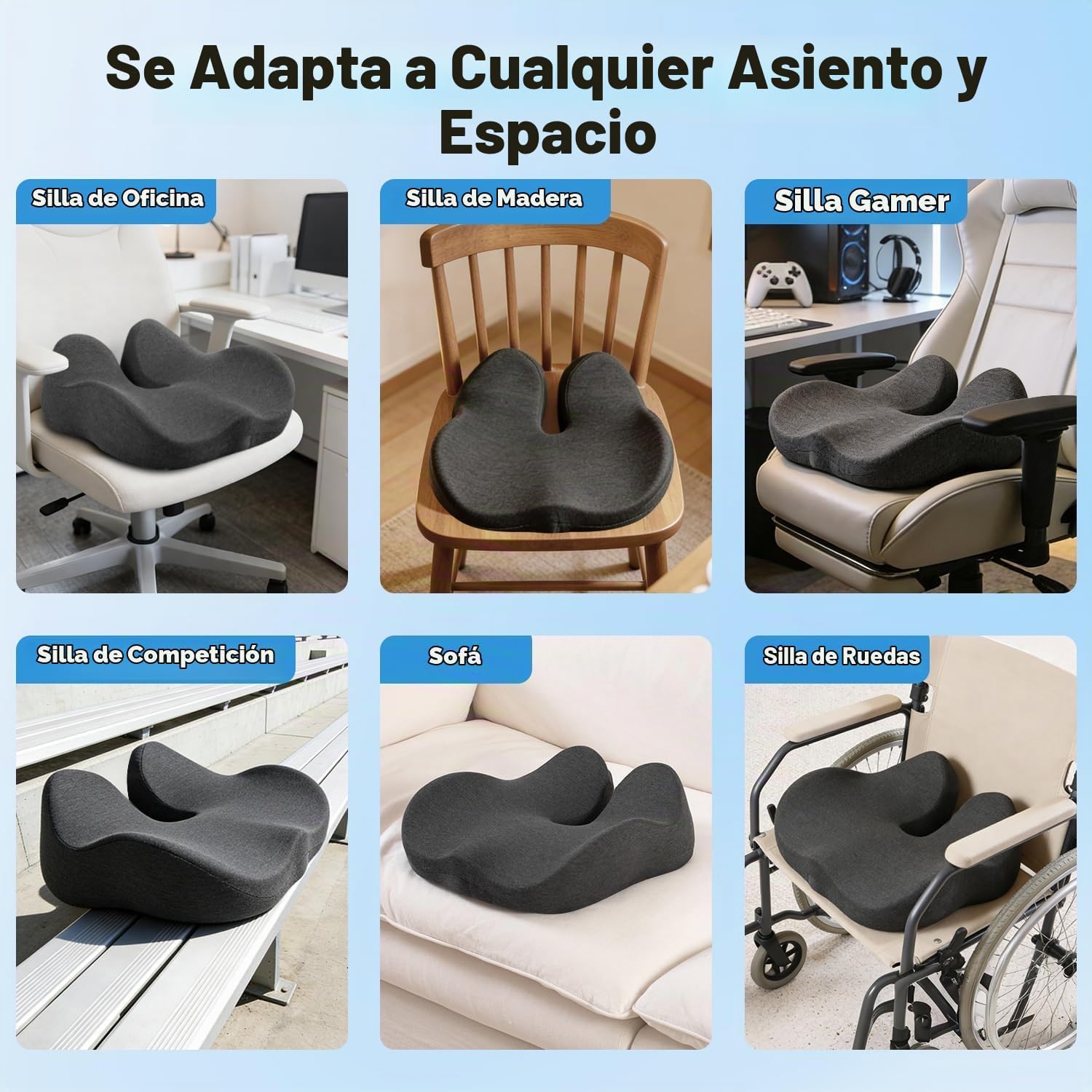 COJÍN DE ESPUMA VISCOELÁSTICA PARA SILLA DE OFICINA CON ALIVIO DE PRESIÓN EN CÓCCIX TAMAÑO GRANDE - 5