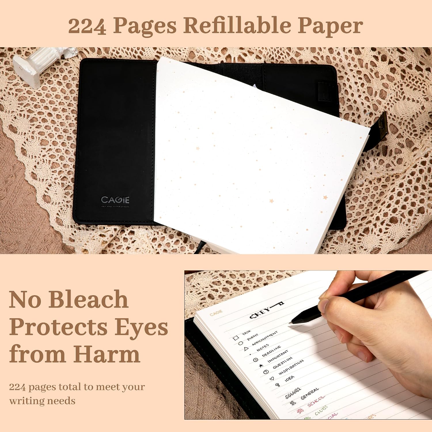 AGENDA CON CANDADO CAGIE CUERO SINTÉTICO NEGRO 5.5 X 8 PULGADAS - 3