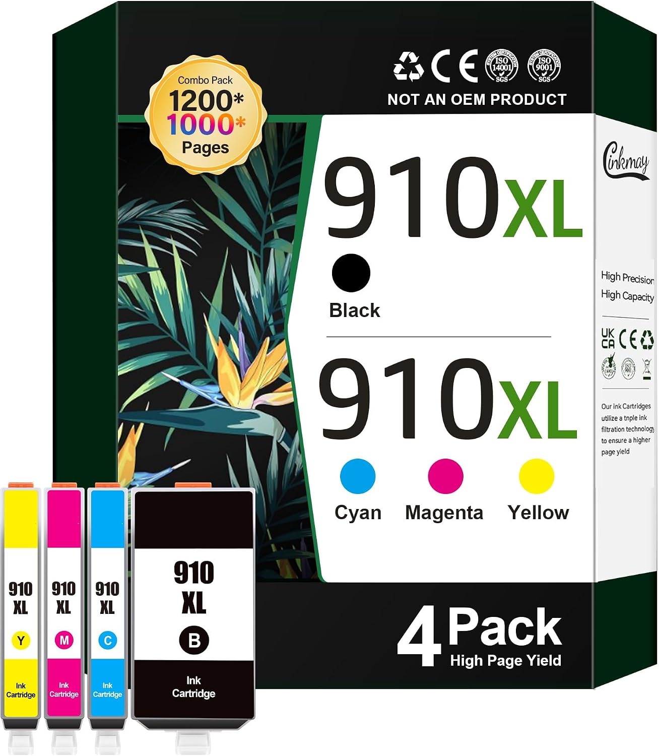 CARTUCHO DE TINTA 910 PACK 4 COLORES COMPATIBLE OFFICEJET PRO 8020 8025 8035 - 1