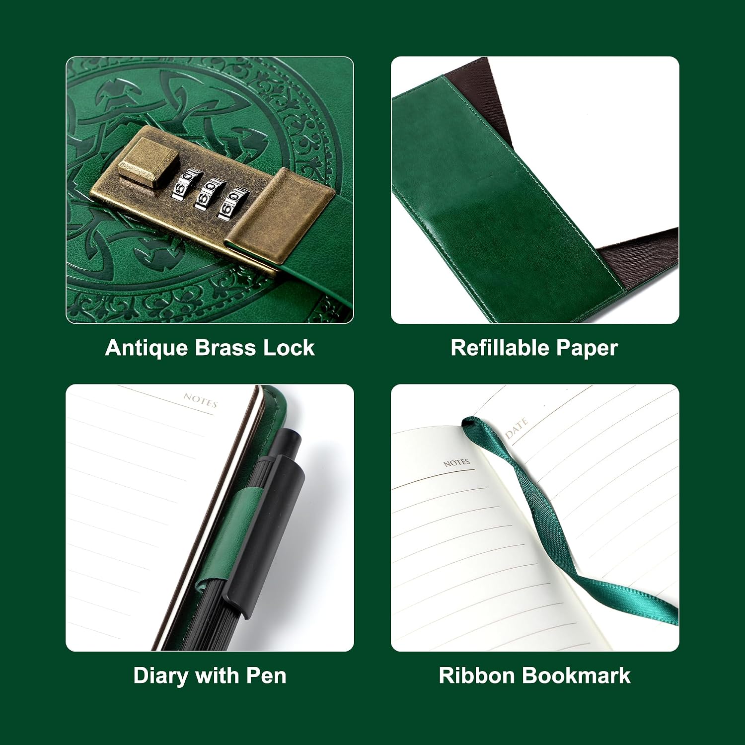 AGENDA CON CANDADO CAGIE VERDE 5.7' X 8.3' - 3