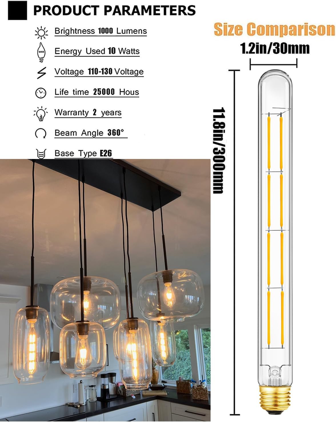 AMPOLLETA LED TUBULAR T10 LVYE 10W E26 LUZ CÁLIDA 3000K REGULABLE - 2