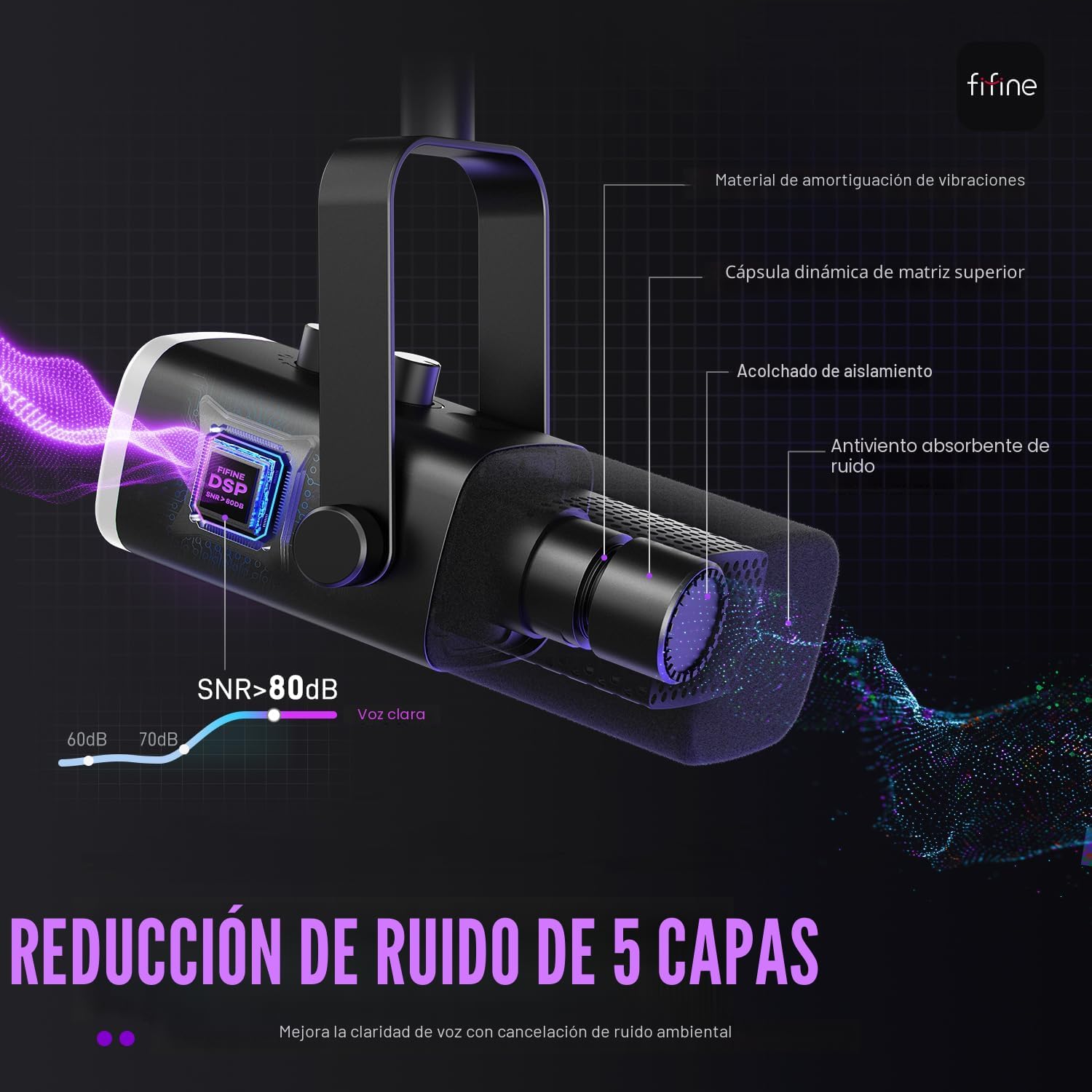 MICRÓFONO DINÁMICO FIFINE AMPLIGAME AM8 USB/XLR PARA GAMING Y STREAMING - 4
