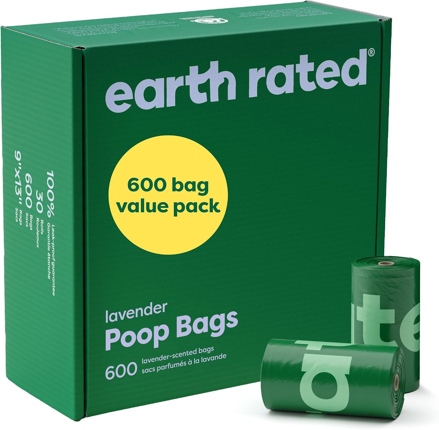 BOLSAS PARA DESECHOS DE PERRO EARTH RATED EN ROLLOS DE RECARGA, 600 BOLSAS, AROMA LAVANDA - 1