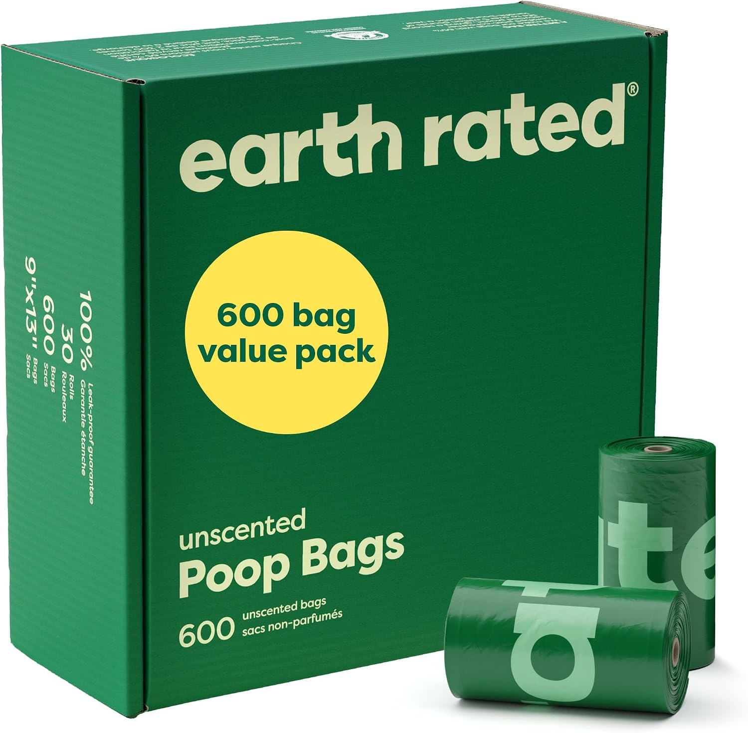 BOLSAS PARA DESECHOS DE PERRO EARTH RATED EN ROLLOS DE RECARGA, 600 BOLSAS, SIN AROMA - 1
