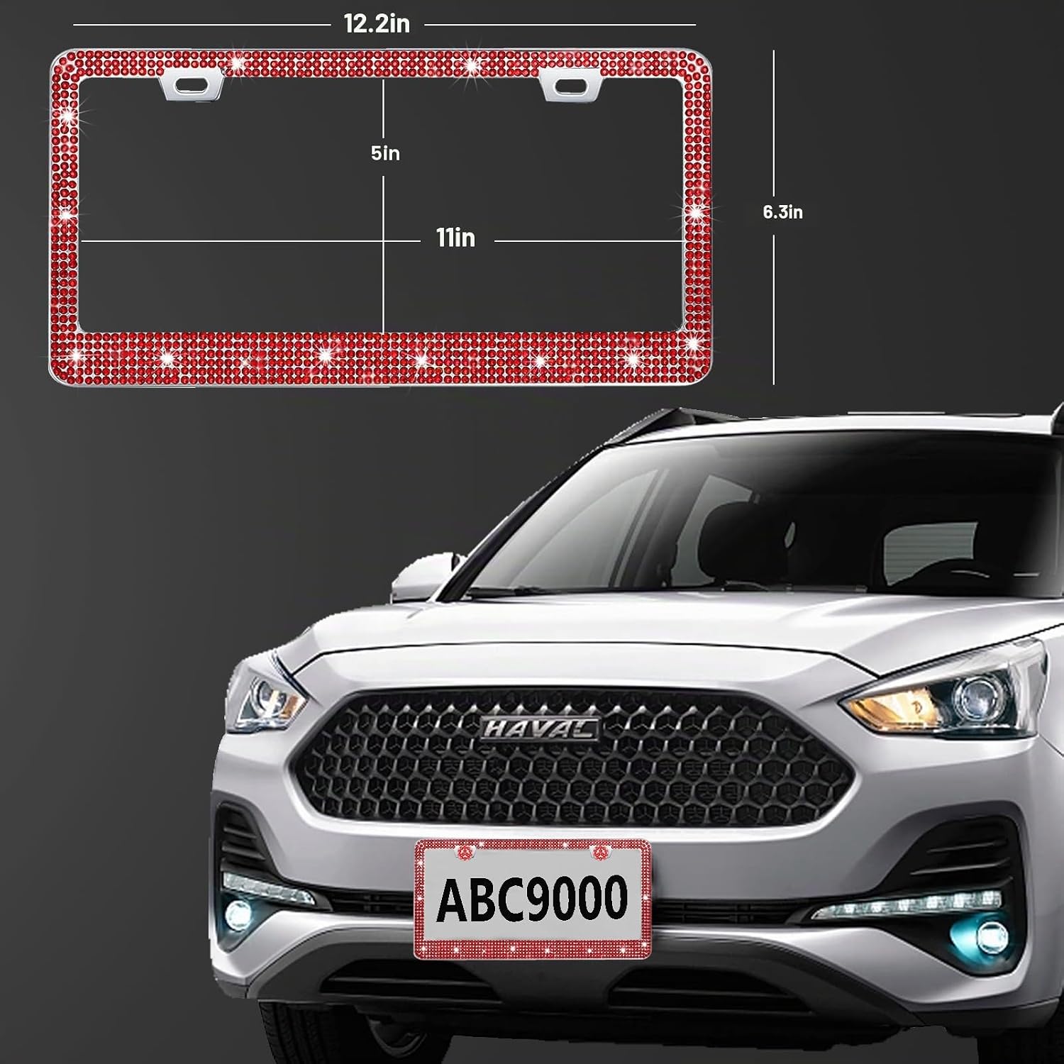 MARCO PARA PLACA DE AUTO YOGRVNER CON CRISTALES BRILLANTES, JUEGO DE 2 UNIDADES, ROJO - 2