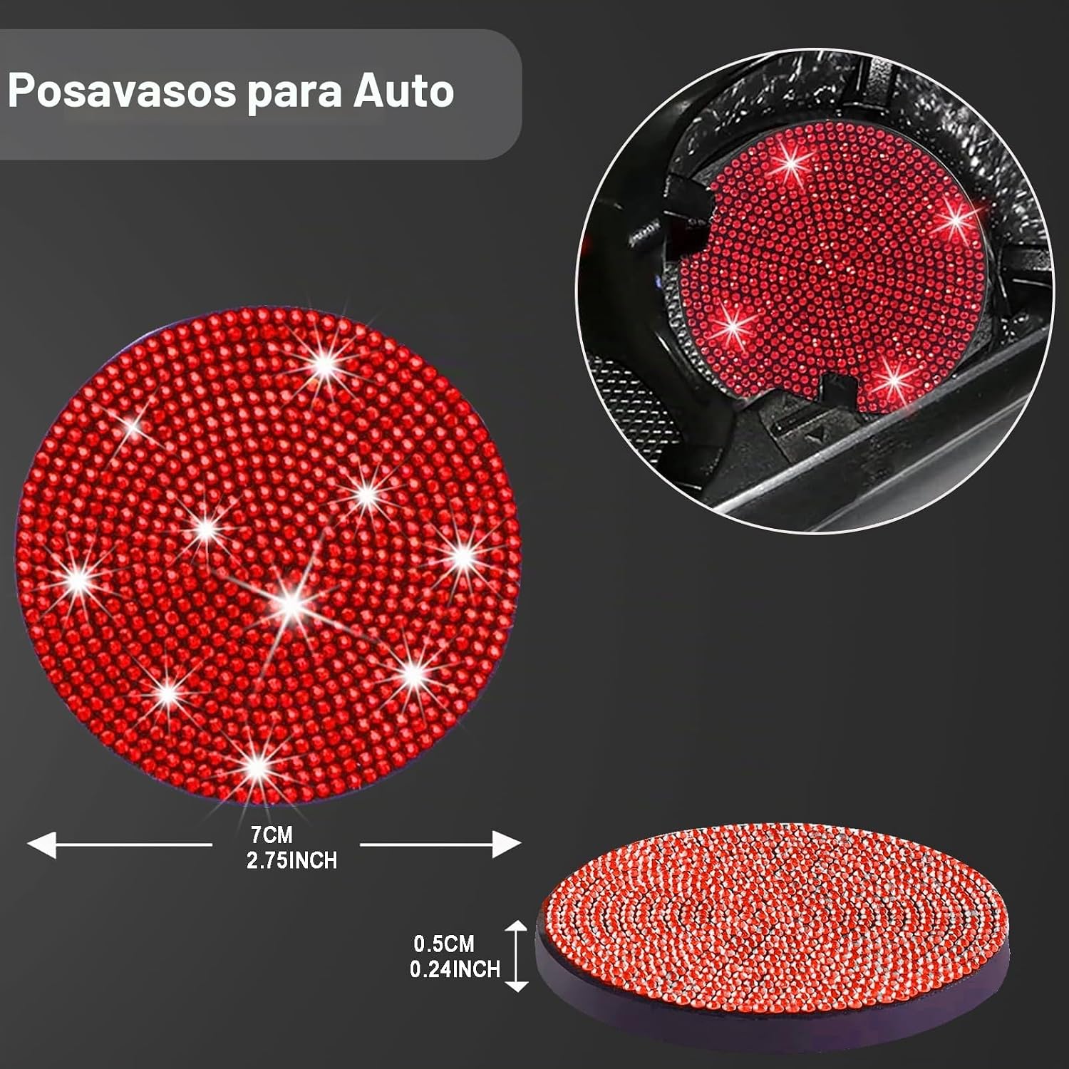 MARCO PARA PLACA DE AUTO YOGRVNER CON CRISTALES BRILLANTES, JUEGO DE 2 UNIDADES, ROJO - 4