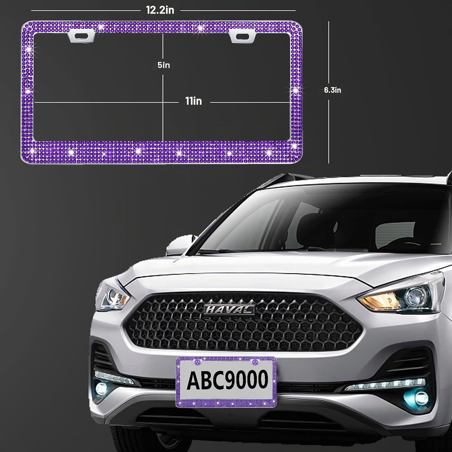 MARCO PARA PLACA DE AUTO YOGRVNER CON CRISTALES PÚRPURA, 2 UNIDADES - 2