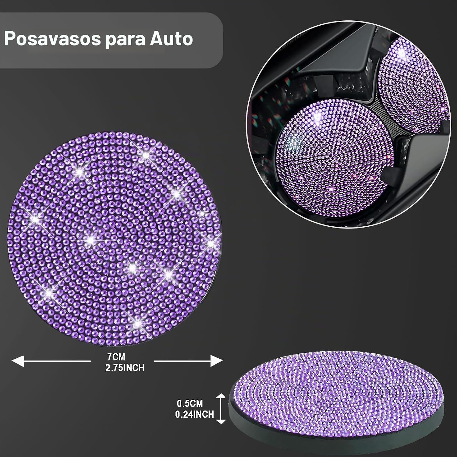 MARCO PARA PLACA DE AUTO YOGRVNER CON CRISTALES PÚRPURA, 2 UNIDADES - 5