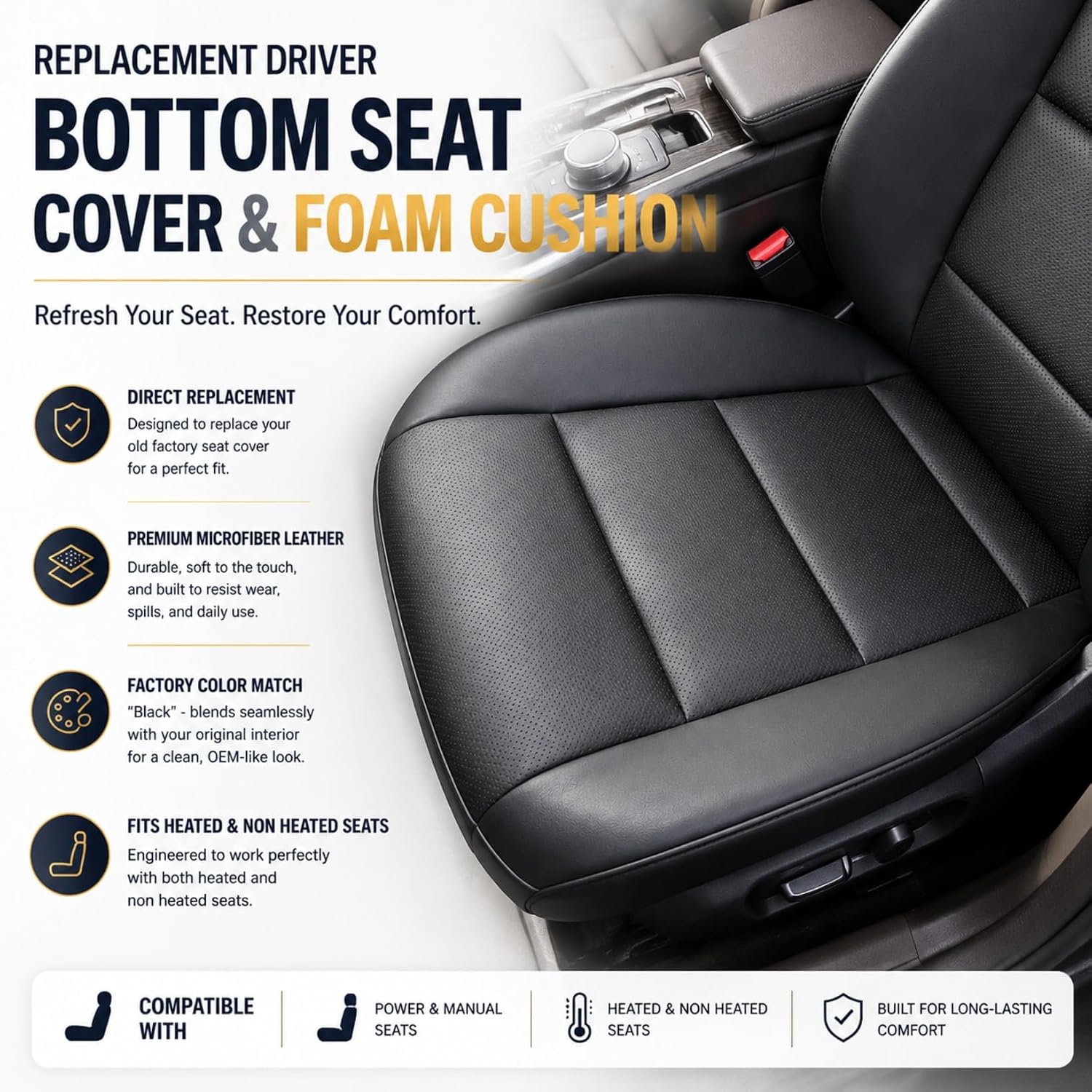 FUNDA DE ASIENTO INFERIOR PARA MERCEDES BENZ GLK Y C 2008-2015 NLQR CUERO MICROFIBRA NEGRO - 5