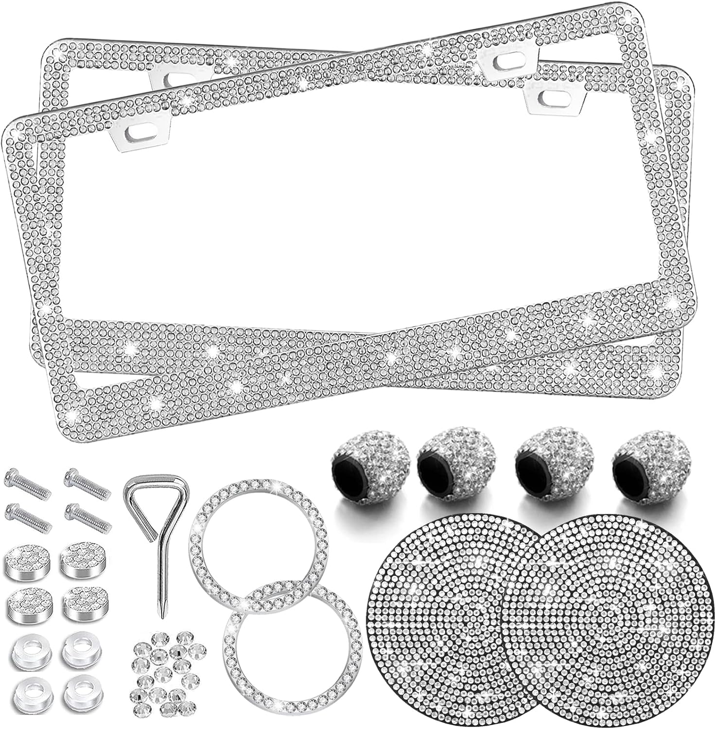 MARCO PARA PLACA DE AUTO YOGRVNER CON CRISTALES BRILLANTES 2 UNIDADES BLANCO - 1