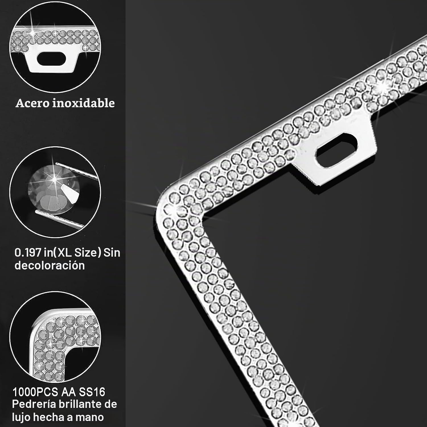 MARCO PARA PLACA DE AUTO YOGRVNER CON CRISTALES BRILLANTES 2 UNIDADES BLANCO - 3