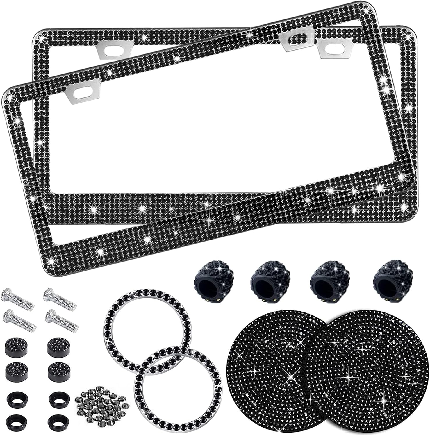 MARCO PARA PLACA DE AUTO YOGRVNER NEGRO CON CRISTALES, 2 UNIDADES - 1