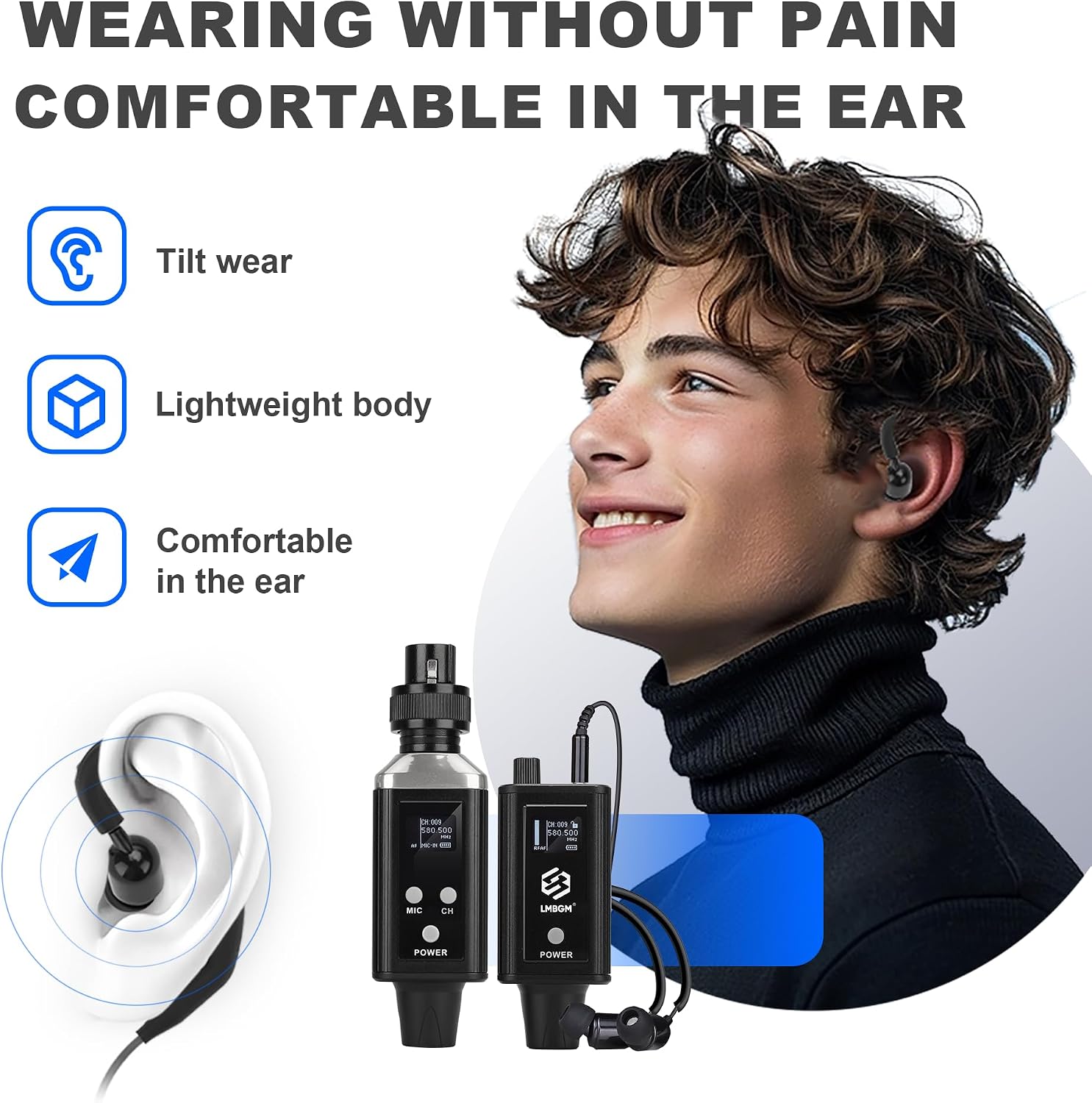 SISTEMA DE MONITOREO IN-EAR INALÁMBRICO A9 UHF LMBGM CON TRANSMISOR Y RECEPTOR - 4