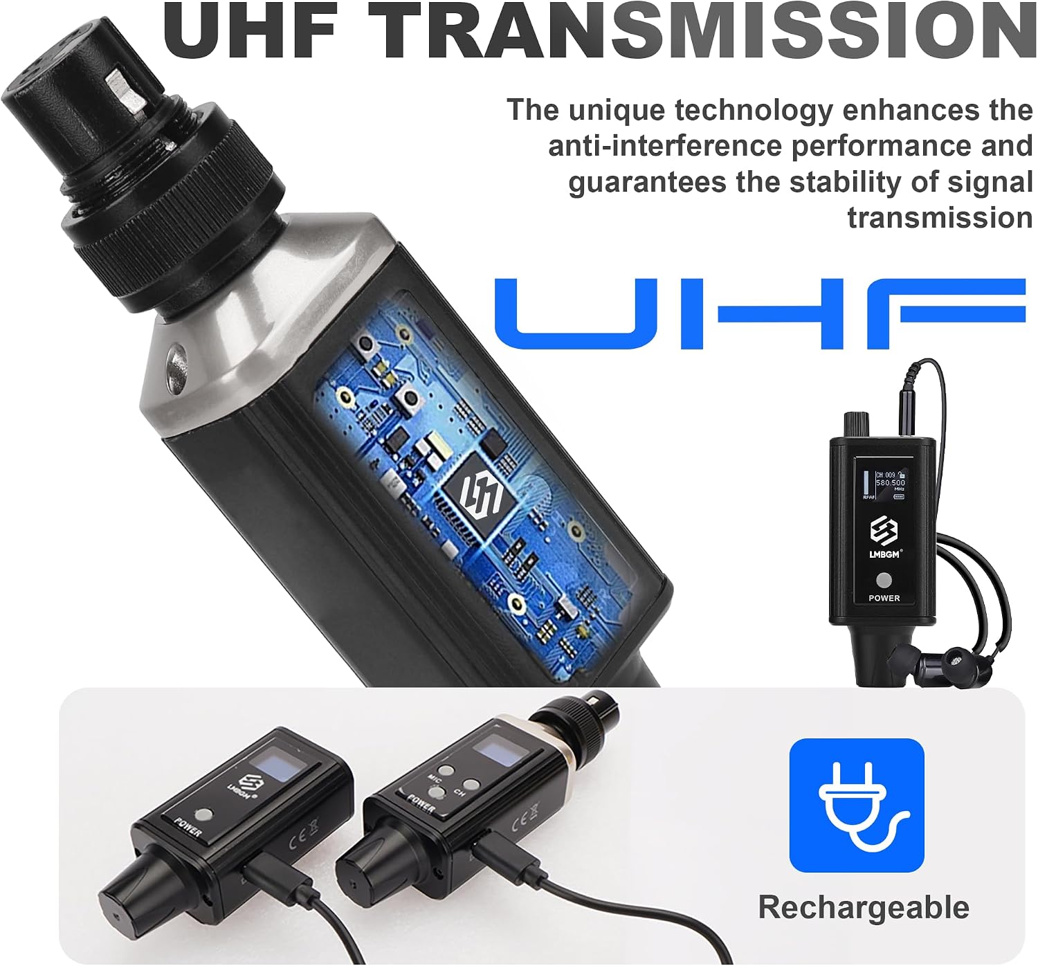 SISTEMA DE MONITOREO IN-EAR INALÁMBRICO A9 UHF LMBGM CON TRANSMISOR Y RECEPTOR - 5