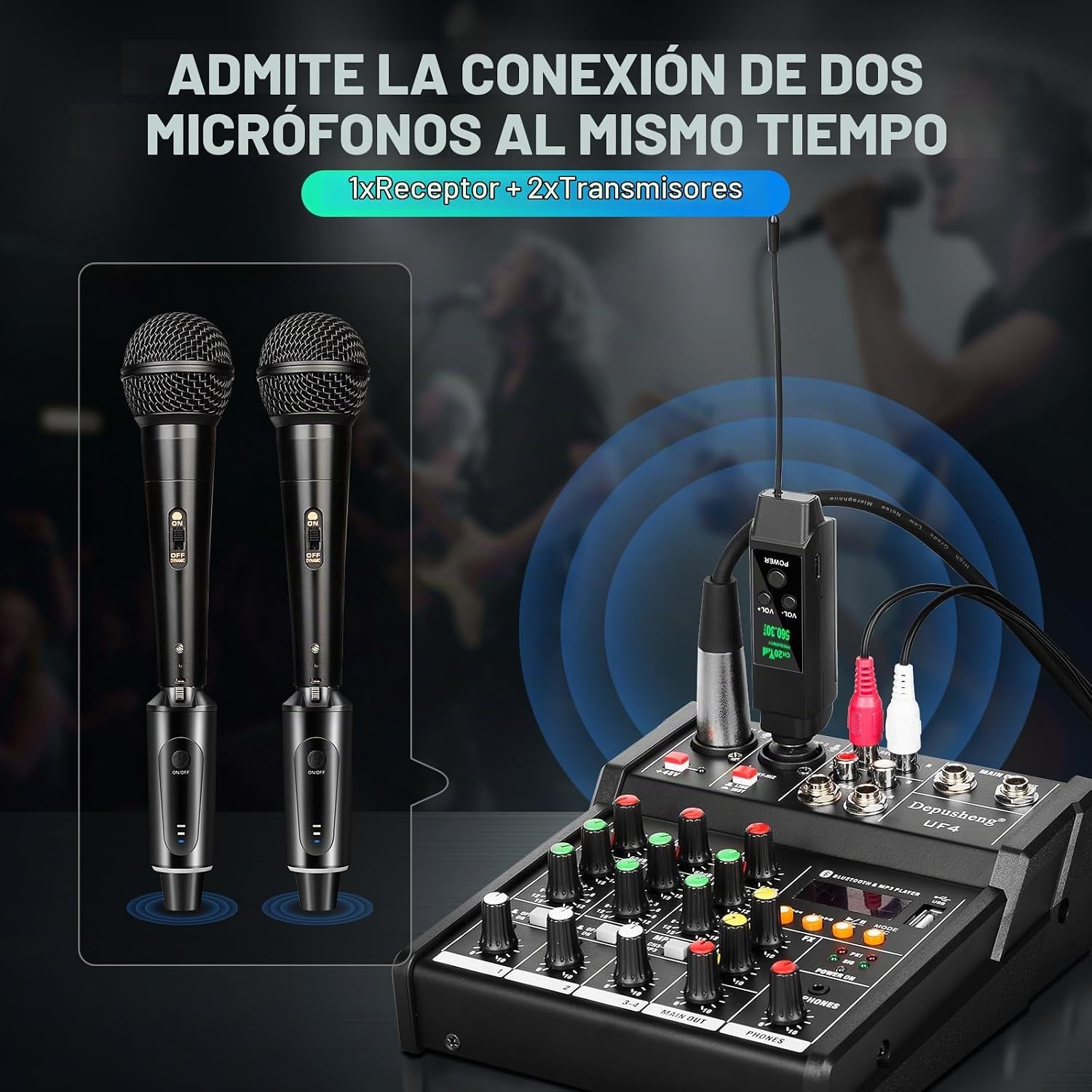 MICRÓFONO INALÁMBRICO DEPUSHENG 2.4GHZ CON DOS TRANSMISORES Y RECEPTOR - 4