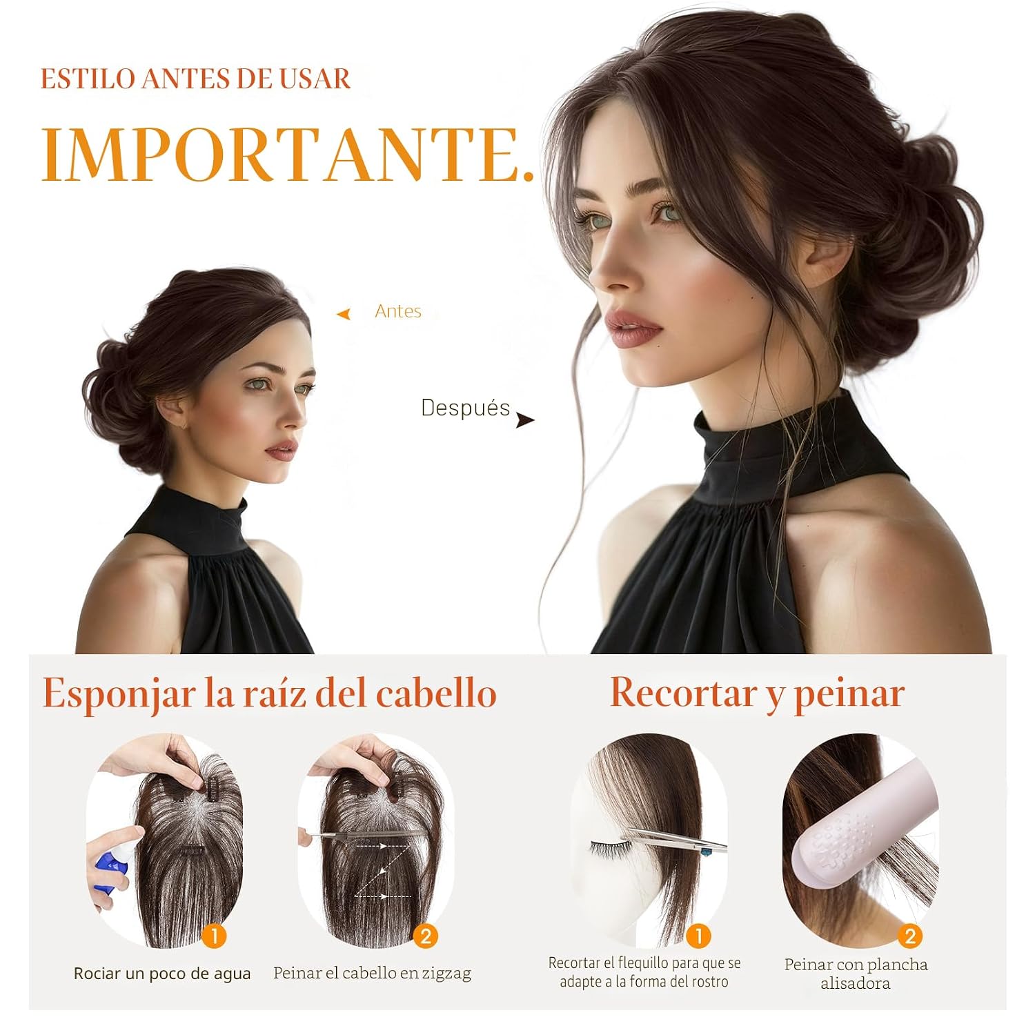 TOPPER DE CABELLO HUMANO HAIRRO CON FLEQUILLO 11 PULGADAS 14G CASTAÑO OSCURO - 2