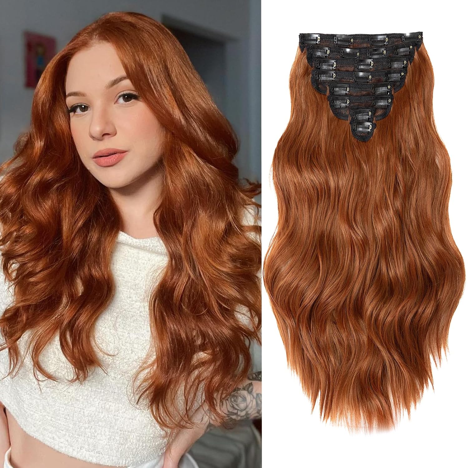 EXTENSIONES DE CABELLO CLIP IN ONDULADAS COBRE 20 PULGADAS 8 PIEZAS VERNA - 1