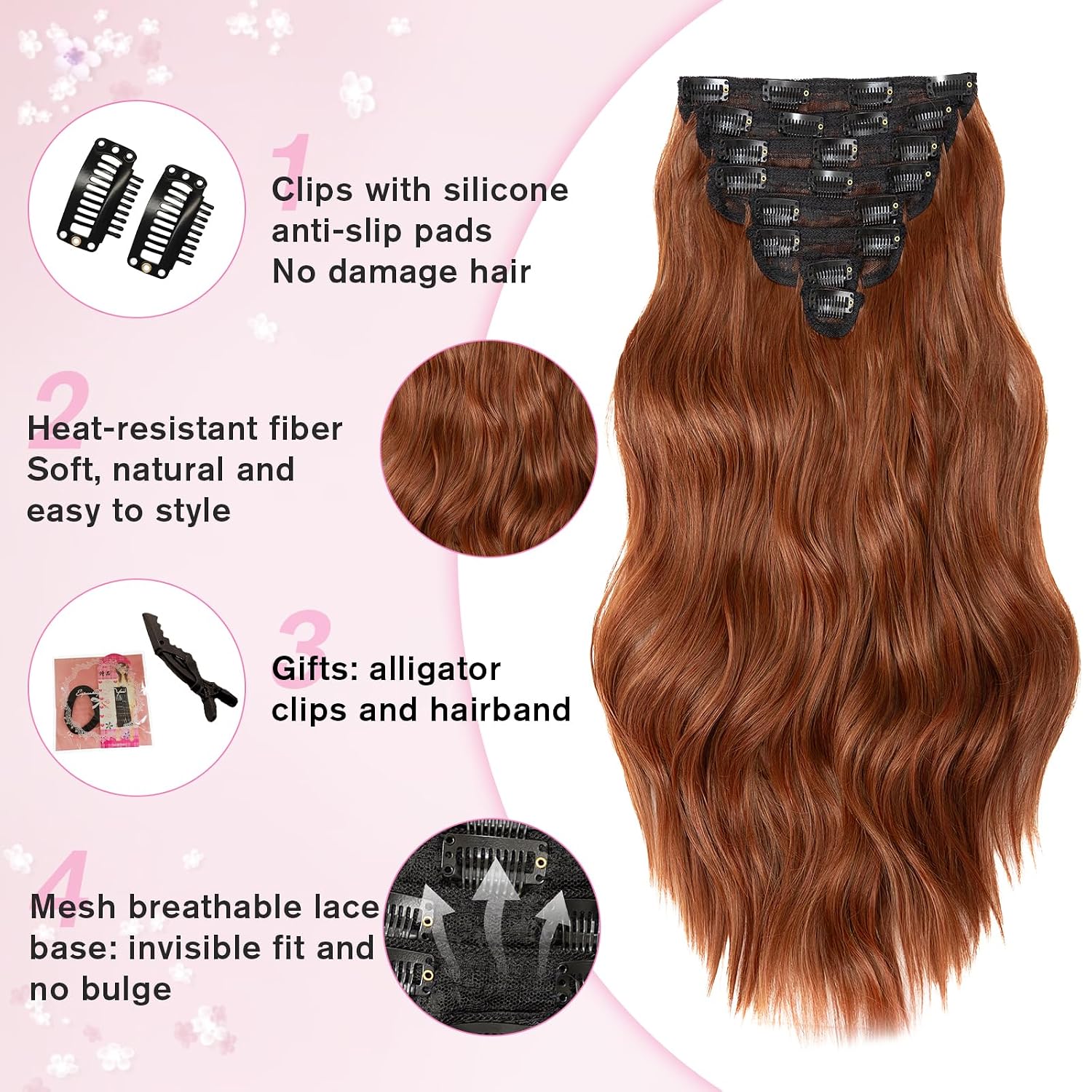 EXTENSIONES DE CABELLO CLIP IN ONDULADAS COBRE 20 PULGADAS 8 PIEZAS VERNA - 4