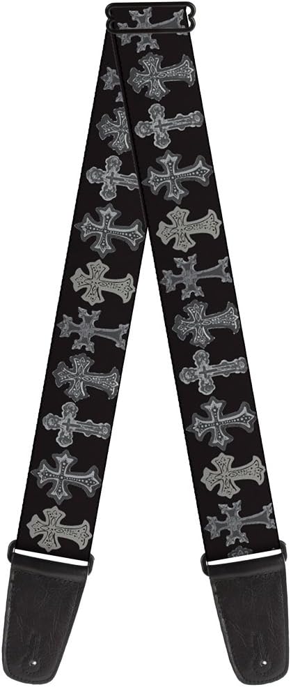 CORREA DE GUITARRA BUCKLE-DOWN CRUCES ELEGANTES NEGRO/GRISES - 1