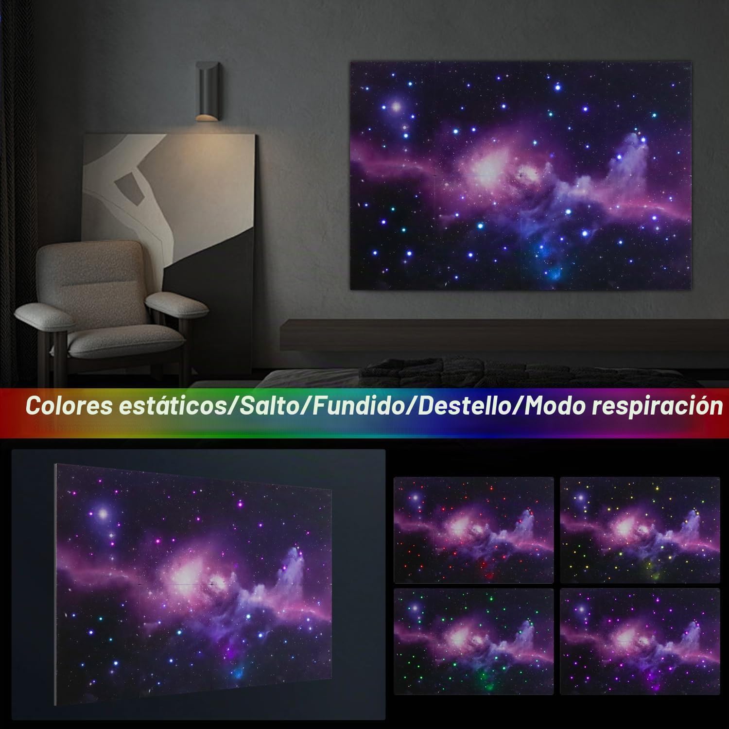 PANELES ACÚSTICOS BLUSUN CON ILUMINACIÓN DE FIBRA ÓPTICA 48' X 32' JUEGO DE 8 PIEZAS - 4