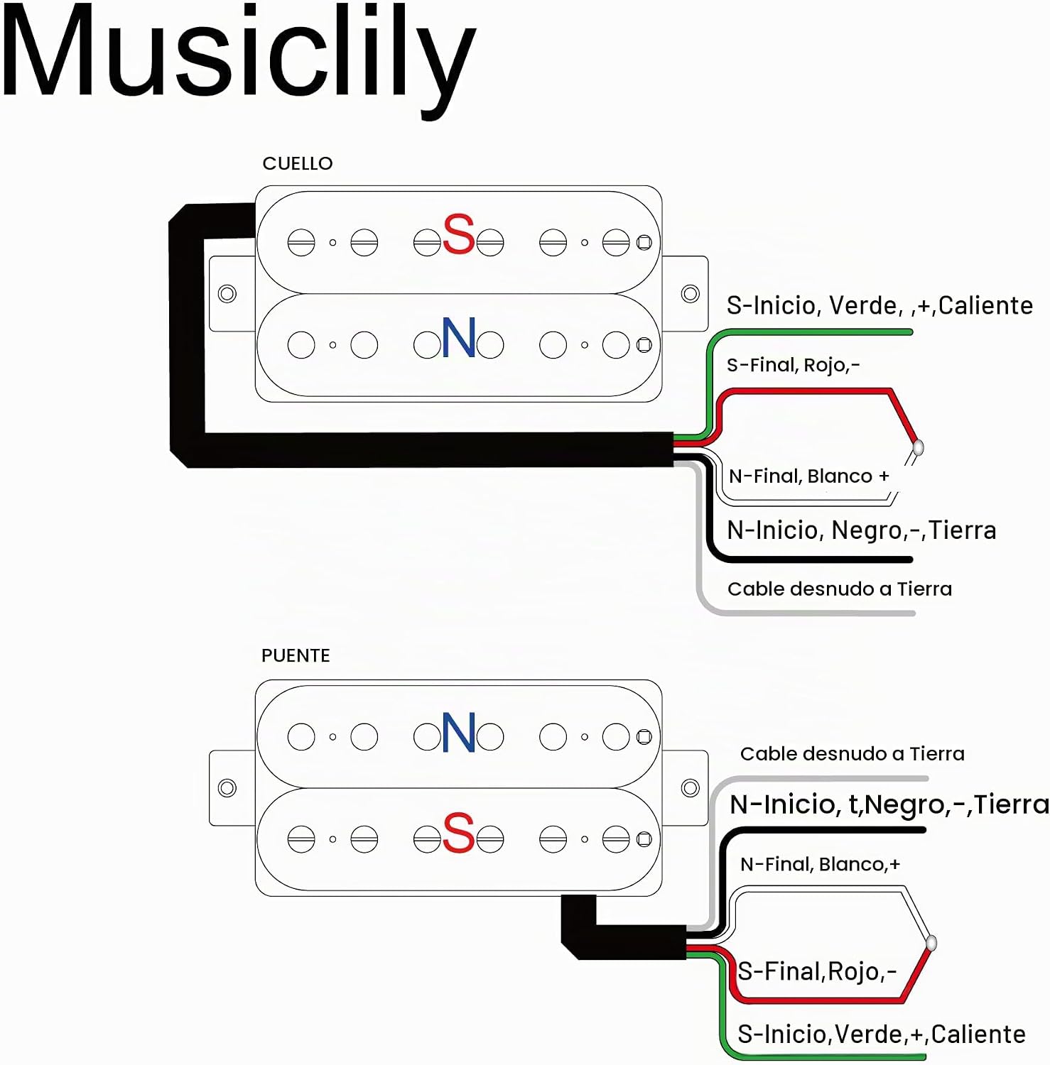 JUEGO DE PASTILLAS MUSICLILY PRO LP-OMHA ALNICO 5 HUMBUCKER PARA GUITARRA ELÉCTRICA NEGRO - 3