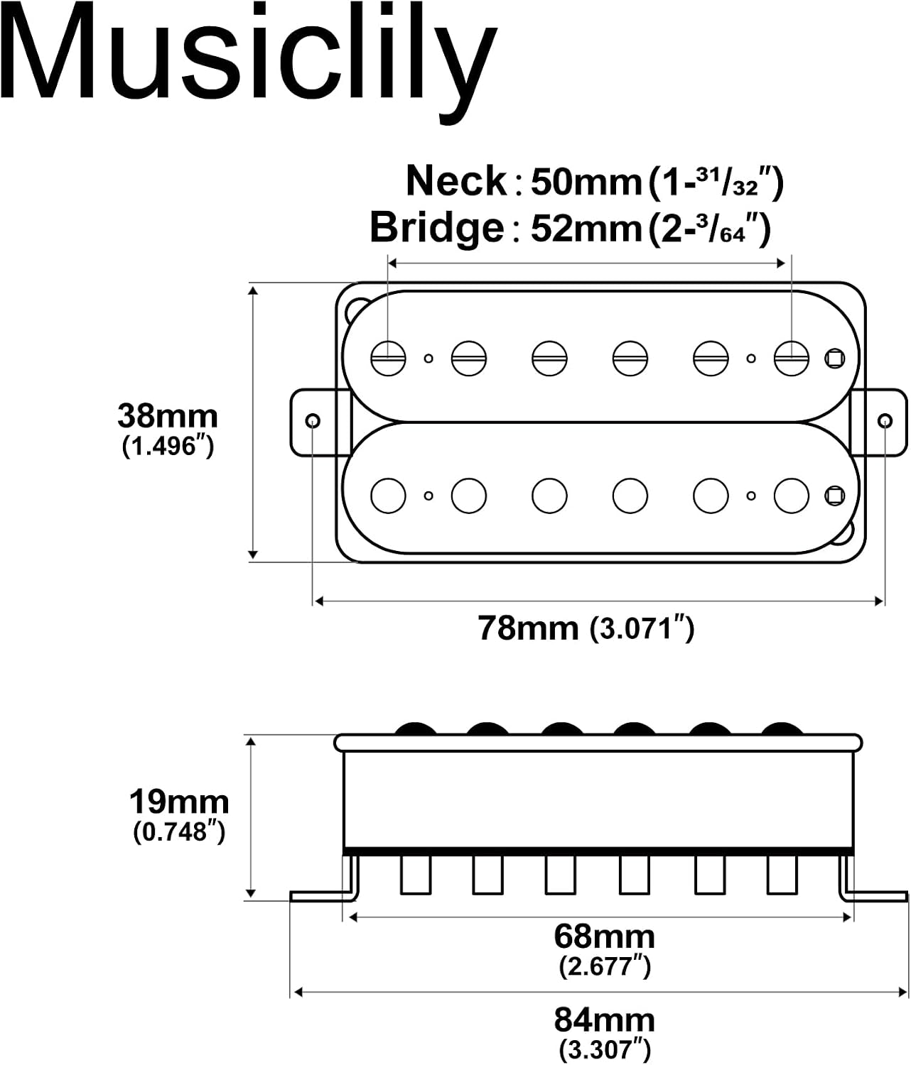 JUEGO DE PASTILLAS MUSICLILY PRO LP-OMHA ALNICO 5 HUMBUCKER PARA GUITARRA ELÉCTRICA BLANCO - 2