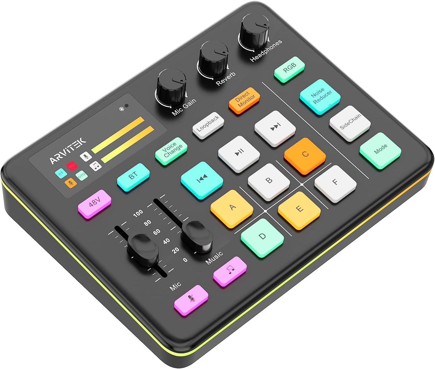 MEZCLADOR DE AUDIO ARVITEK GAMING AUDIO MIXER PARA PC CON EFECTOS RGB Y BLUETOOTH - 1