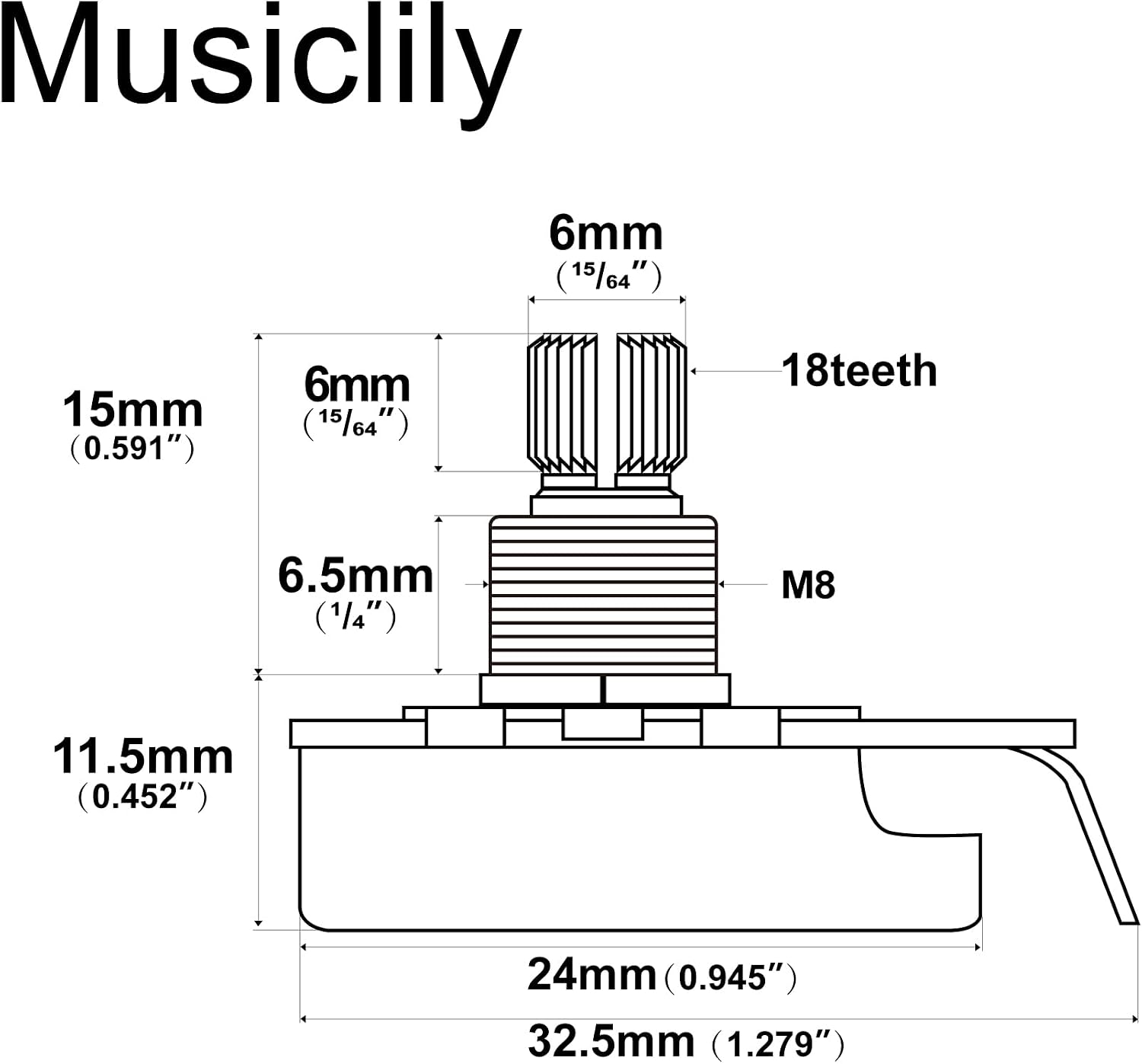 POTENCIÓMETRO MUSICLILY PRO HD B250K 250K 6.5MM EJE DIVIDIDO CORTO JUEGO DE 10 PIEZAS - 2
