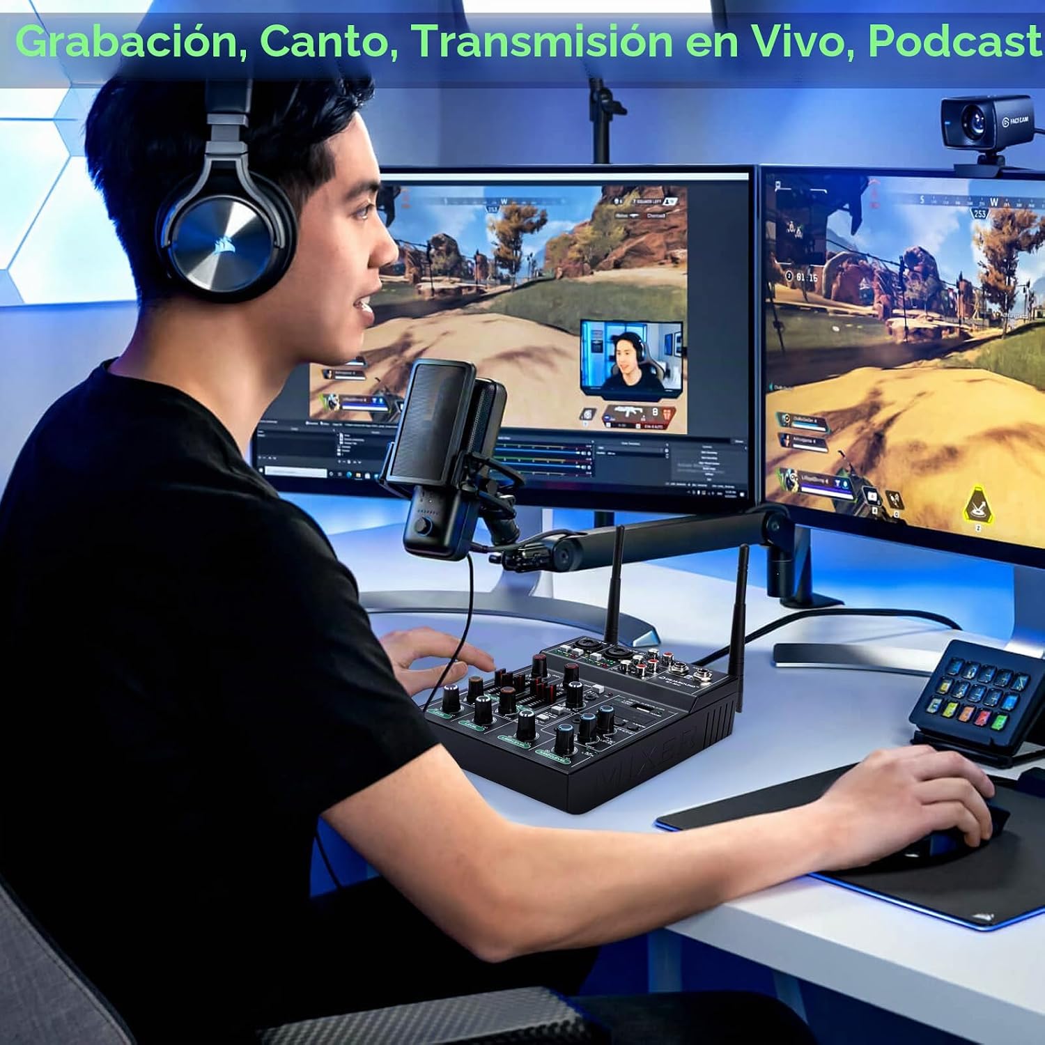 MEZCLADOR DE AUDIO 5 CANALES DEJASOUND PRO CON 2 MICRÓFONOS INALÁMBRICOS UHF - 4