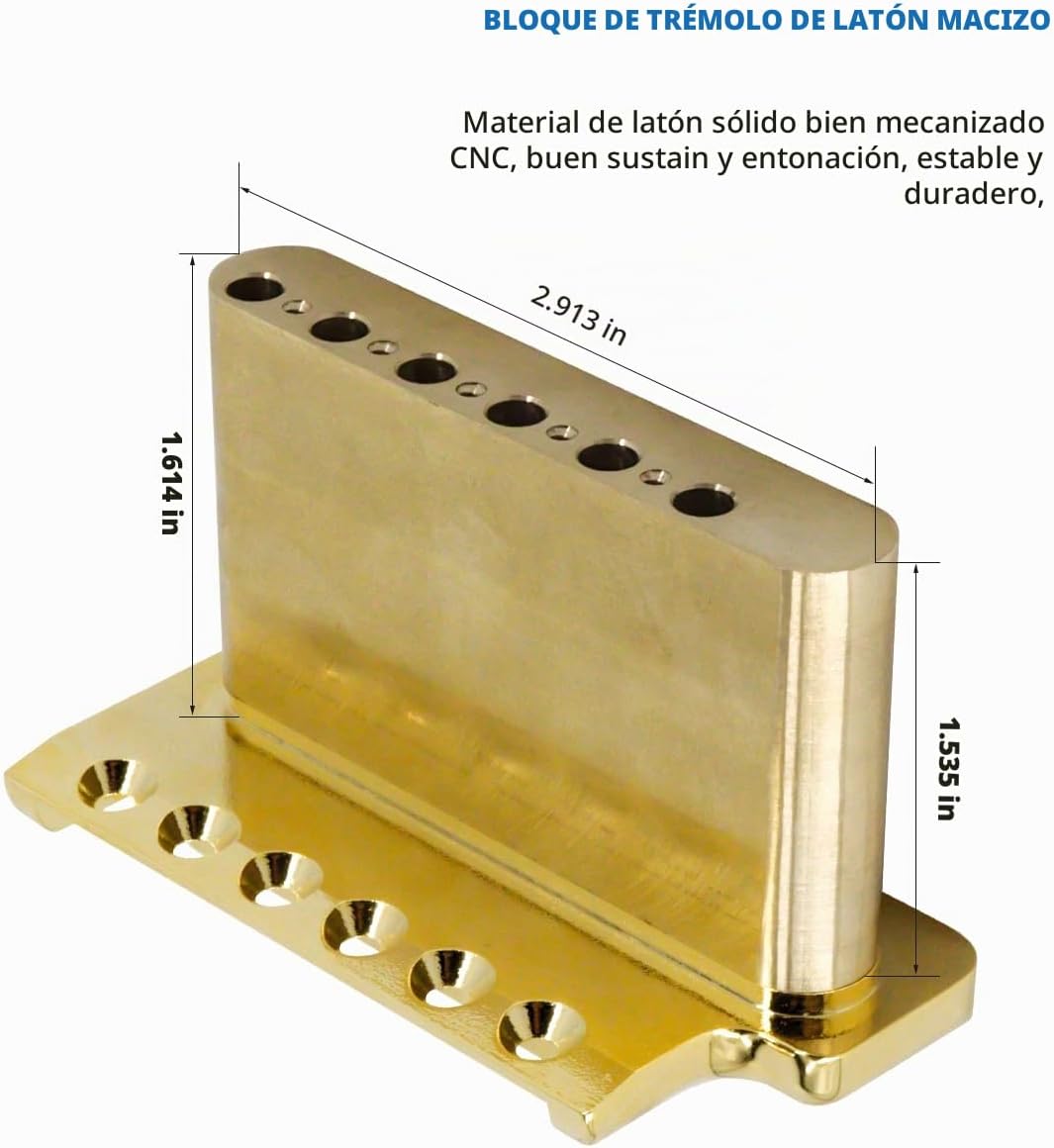 PUENTE TREMOLO PARA GUITARRA ELÉCTRICA ESTILO PRS 52.5MM LATÓN MACIZO 6 TORNILLOS DORADO - 2