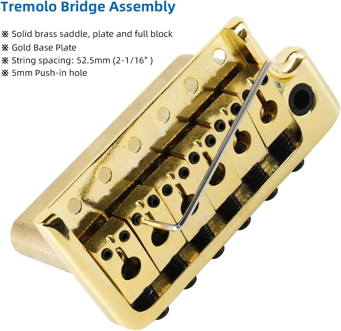 PUENTE TREMOLO PARA GUITARRA ELÉCTRICA ESTILO PRS 52.5MM LATÓN MACIZO 6 TORNILLOS DORADO - 4