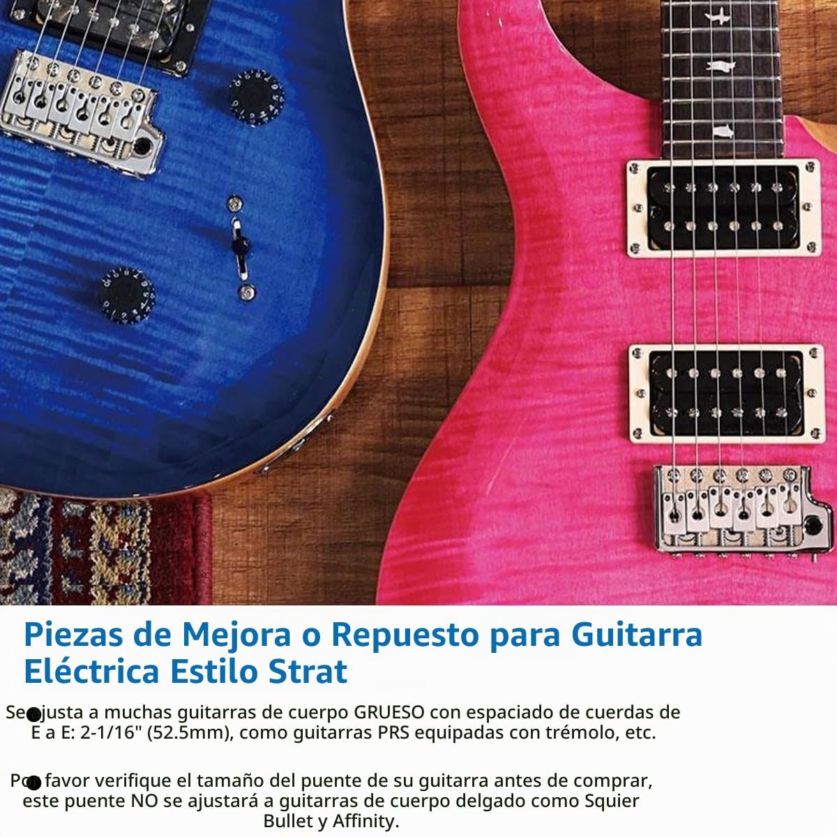 PUENTE TREMOLO PARA GUITARRA ELÉCTRICA ESTILO PRS 52.5MM LATÓN MACIZO 6 TORNILLOS PLATEADO - 3