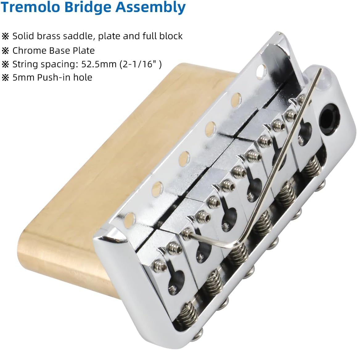 PUENTE TREMOLO PARA GUITARRA ELÉCTRICA ESTILO PRS 52.5MM LATÓN MACIZO 6 TORNILLOS PLATEADO - 4