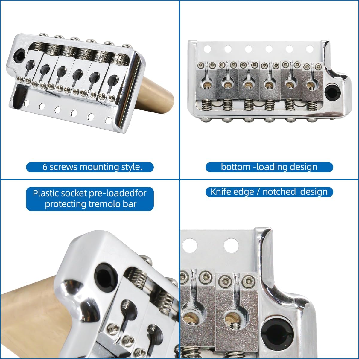 PUENTE TREMOLO PARA GUITARRA ELÉCTRICA ESTILO PRS 52.5MM LATÓN MACIZO 6 TORNILLOS PLATEADO - 5