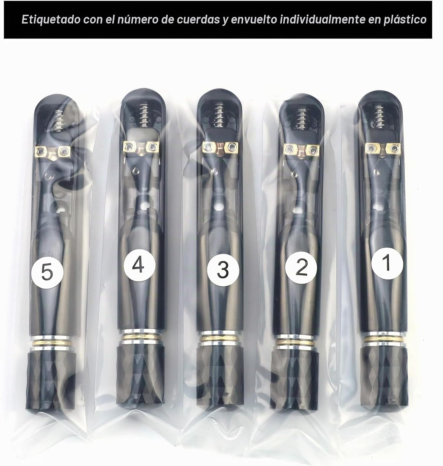 PACK DE 5 PUENTES INDIVIDUALES PARA BAJO ELÉCTRICO HEADLESS DE 5 CUERDAS OVSAL NEGRO CONDUCTOR - 4