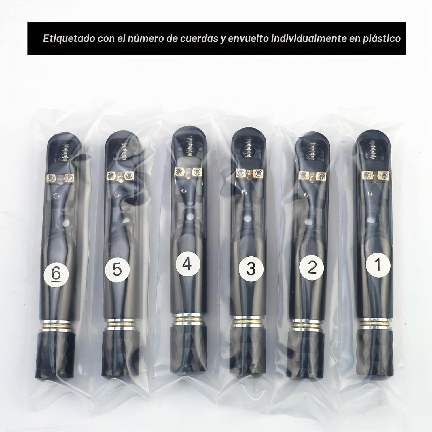 JUEGO DE 6 PUENTES INDIVIDUALES PARA BAJO SIN CABEZAL DE 6 CUERDAS OVSAL NEGRO CONDUCTOR - 4