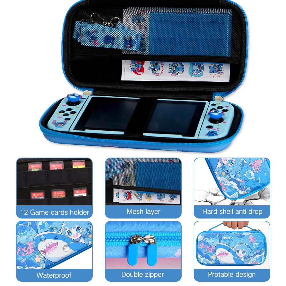FUNDA DE TRANSPORTE PERFECTSIGHT PARA NINTENDO SWITCH 6.2 PULGADAS CON ACCESORIOS 10 EN 1 TIBURÓN AZUL - 2