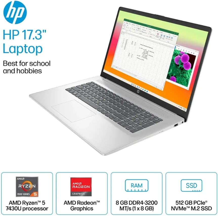 LAPTOP HP 17.3 PULGADAS FHD AMD RYZEN 5 7430U 64GB RAM 1TB SSD WINDOWS 11 PRO - 2
