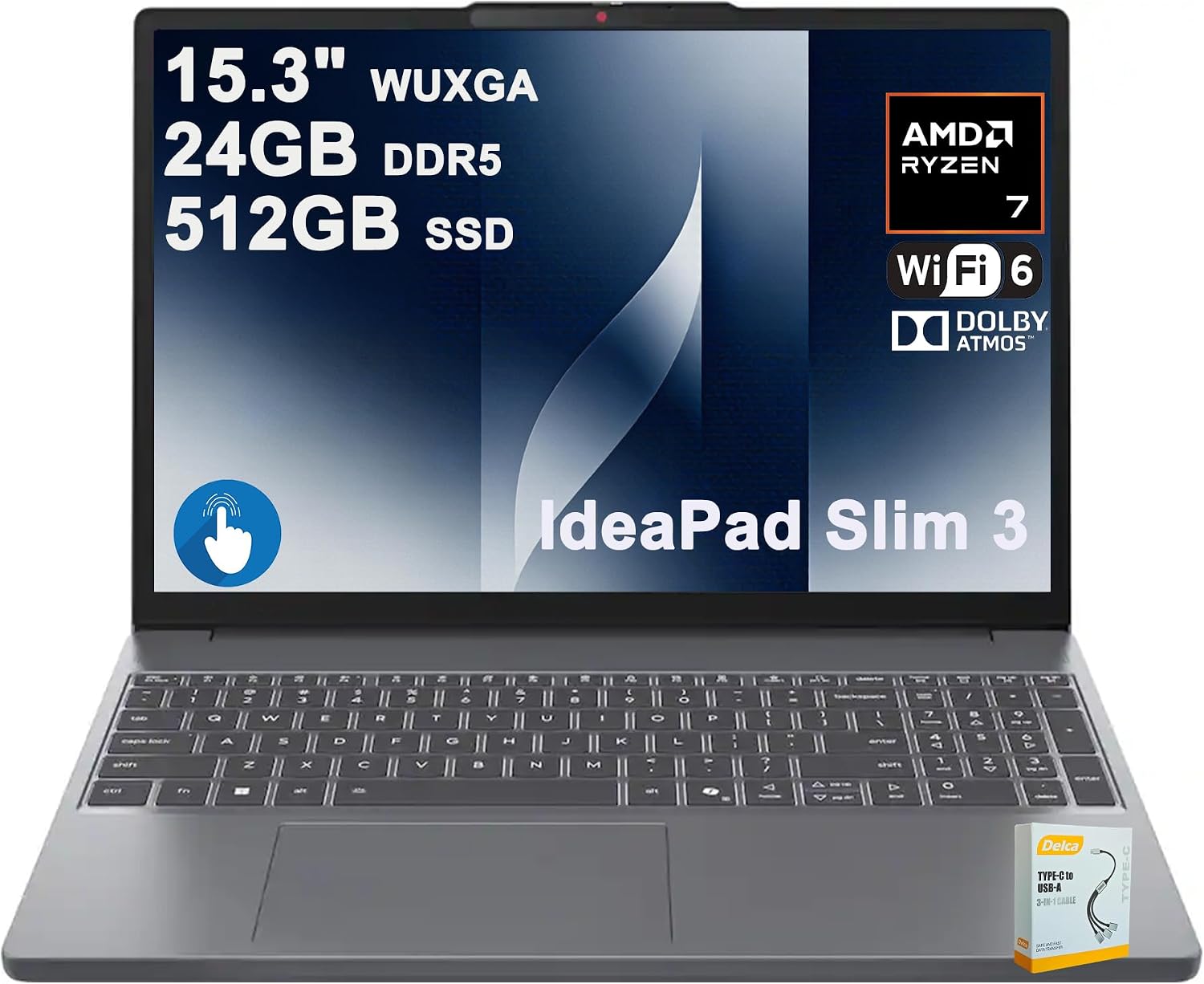 LAPTOP LENOVO IDEAPAD SLIM 3 15.3' AMD RYZEN 7 24GB DDR5 512GB SSD - 1