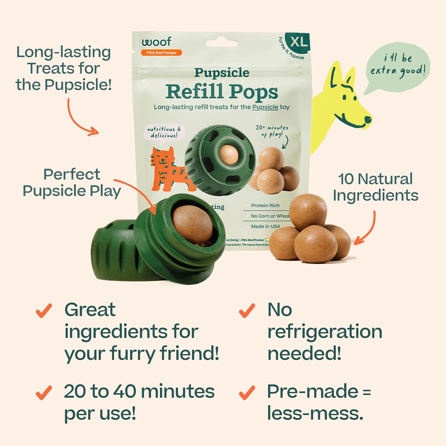 SNACK WOOF PUPSICLE REFILL POPS MANTEQUILLA DE MANÍ Y CARNE XL 2 PACK - 3