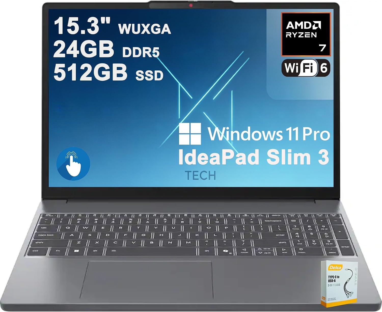 LAPTOP LENOVO IDEAPAD SLIM 3 15.3' AMD RYZEN 7 24GB DDR5 512GB SSD - 1