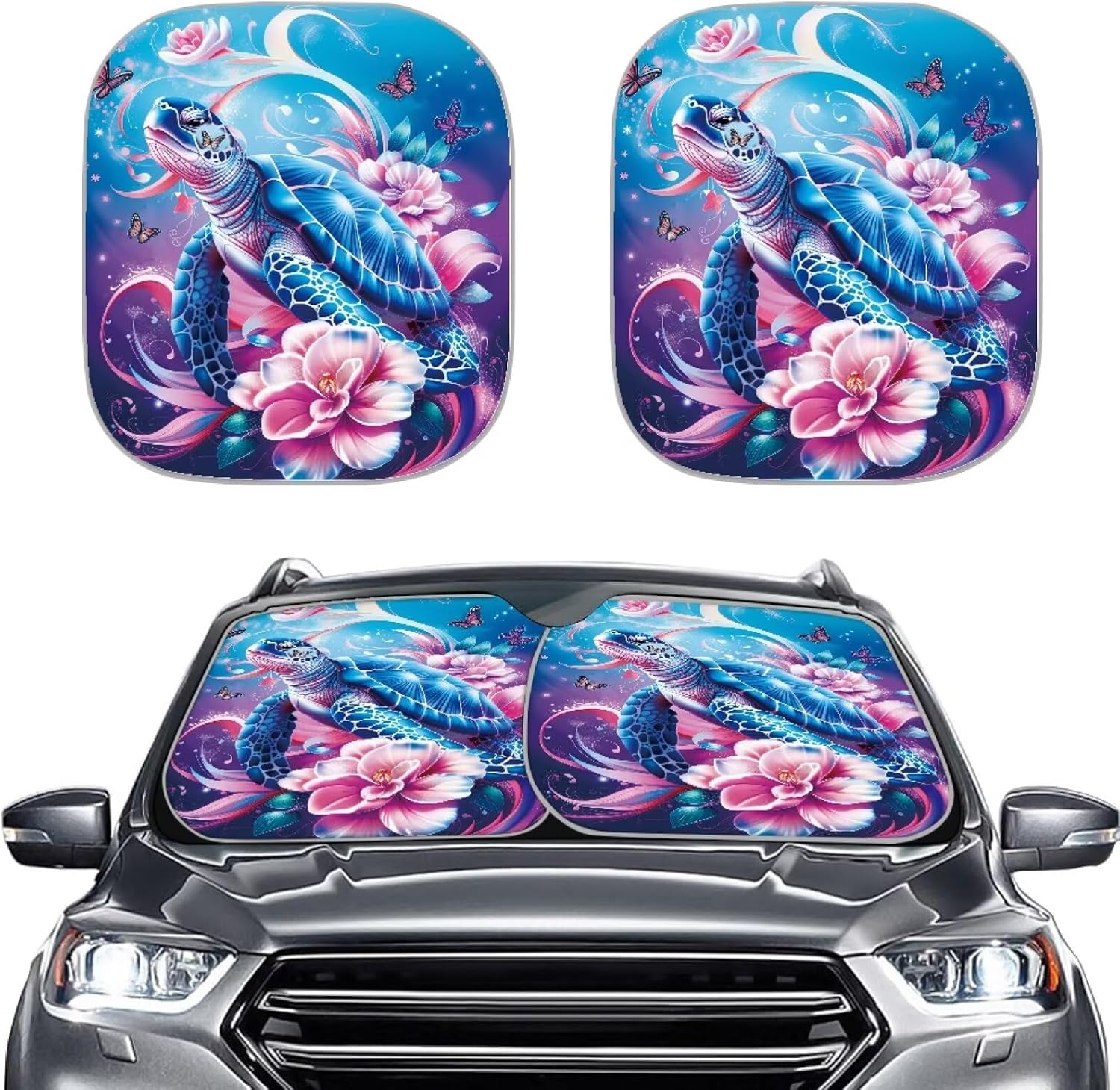 PARASOL PARA PARABRISAS DE AUTO 2 PIEZAS DISEÑO TORTUGA MARINA - 1