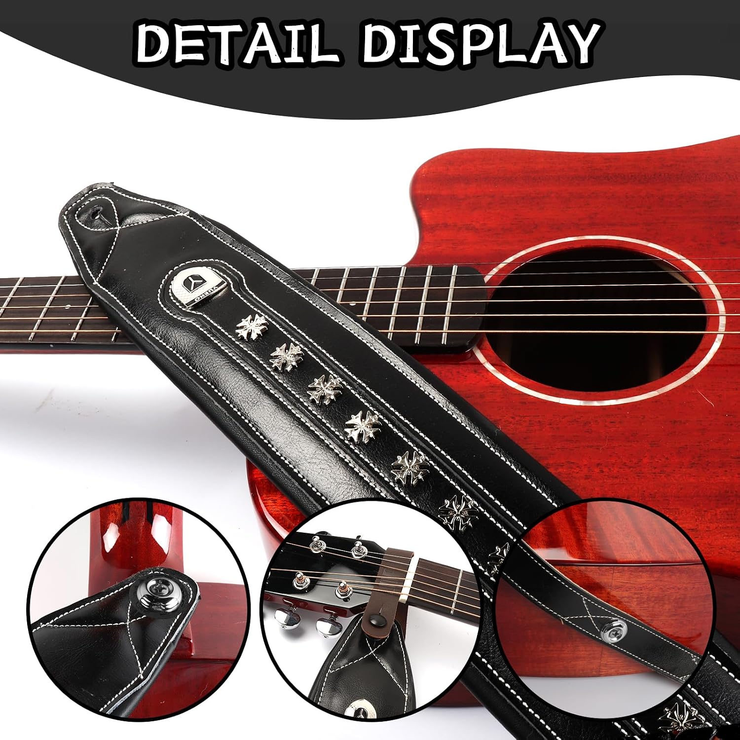 CORREA DE GUITARRA BORGBAR CUERO AJUSTABLE PARA GUITARRA ACÚSTICA, ELÉCTRICA Y BAJO - 2