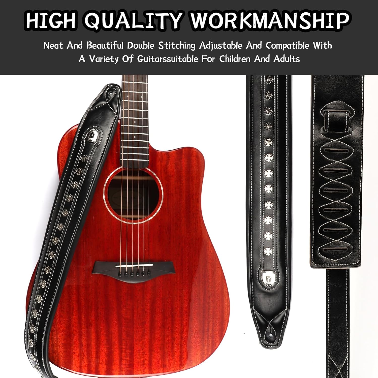 CORREA DE GUITARRA BORGBAR CUERO AJUSTABLE PARA GUITARRA ACÚSTICA, ELÉCTRICA Y BAJO - 3