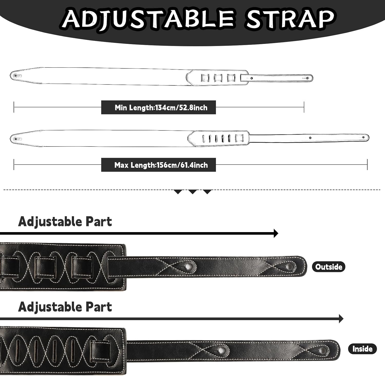 CORREA DE GUITARRA BORGBAR CUERO AJUSTABLE PARA GUITARRA ACÚSTICA, ELÉCTRICA Y BAJO - 4